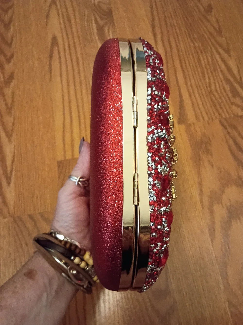 Red Crystal Beaded Oval Evening Clutch